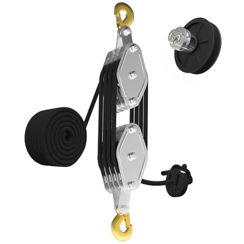 YATOINTO Rope Hoist Pulley System, 4400LB Pulley Block and Tackle, 8:1 Ratio Lifting Power 65ft, Heavy Duty Pulley Block for Hunting Lifting Heavy Objects Garage Warehouses Building - Image 1