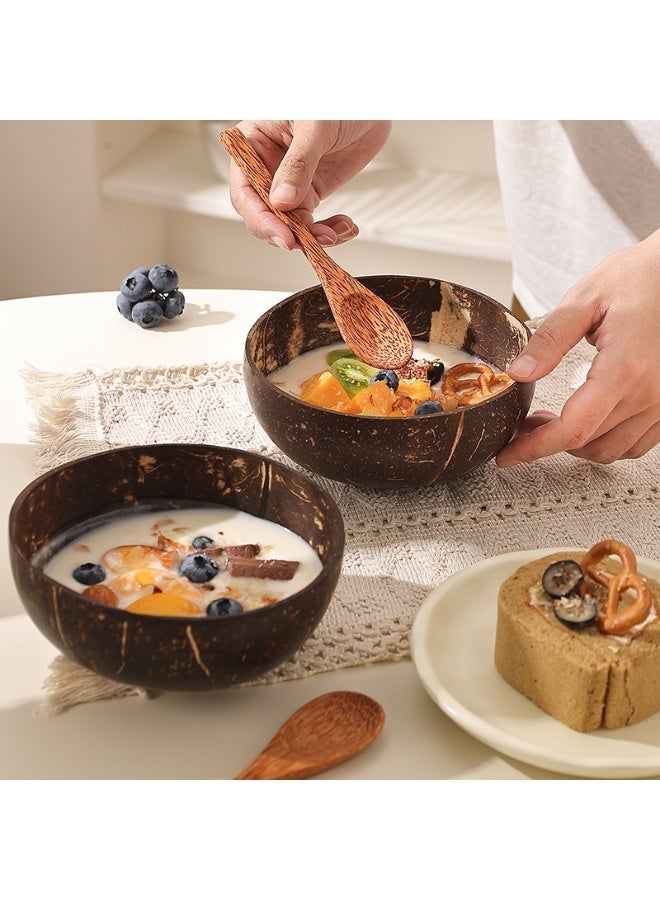 طقم عربست من أطباق وجعابير جوز الهند الطبيعي - أطباق جوز الهند مصنوعة يدويًا للآساي والسموذي والمعكرونة والفواكه - أدوات مطبخ صديقة للبيئة وقابلة للتحلل (طبق واحد + جعبة واحدة) - Image 4