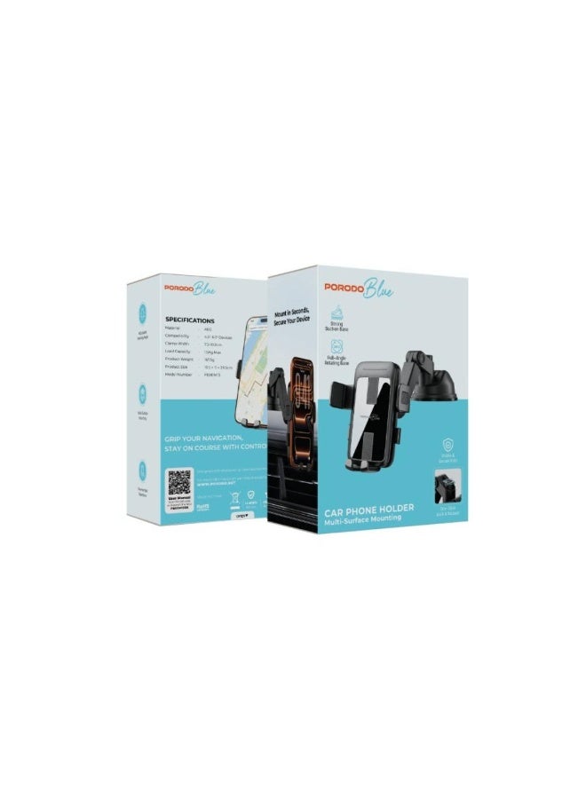 Porodo Blue Cradle Suction Car Phone Holder Multi Surface Mount Adjustable 4.5 to 6.5 Inch Devices - Image 5
