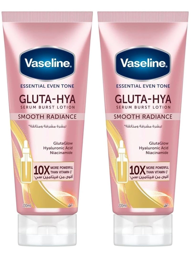 Vaseline Essential Even Tone Body Lotion Smooth Radiance, Gluta-Hya Serum Burst, 10X More Powerful than Vitamin C, Deeply Moisturising, 200ml (Pack of 2) - Image 1