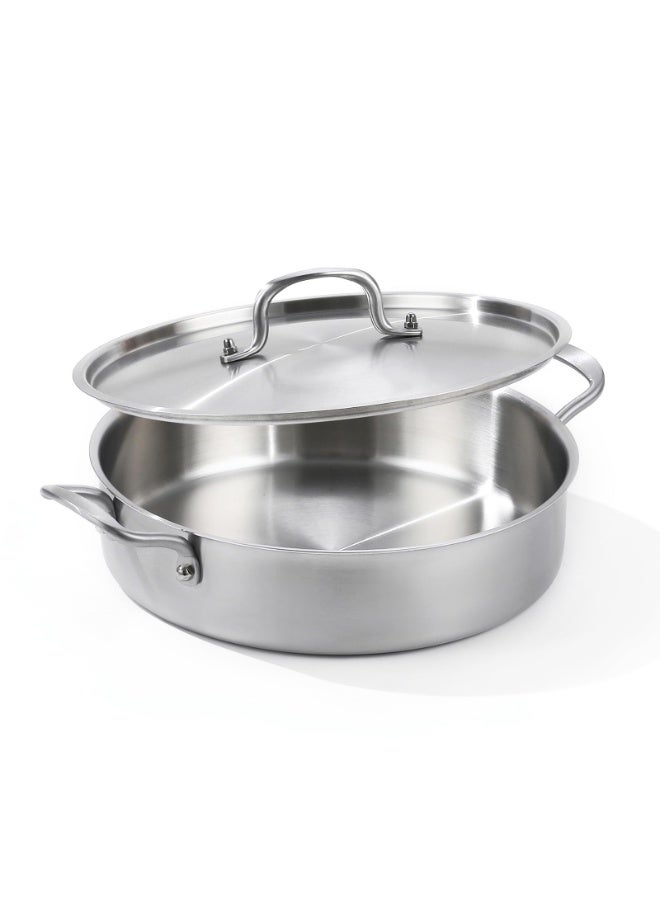 اكسيسن أواني طهي قصيرة من الفولاذ المقاوم للصدأ مع غطاء، مقلاة من الفولاذ المقاوم للصدأ ثلاثية الطبقات، مقلاة عميقة 12 بوصة مع غطاء، مقلاة سوتيه، قدر روندو مع غطاء متوافق مع جميع أسطح الطهي حتى 600 درجة فهرنهايت - Image 1