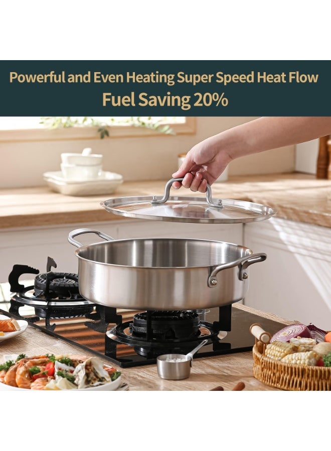 اكسيسن أواني طهي قصيرة من الفولاذ المقاوم للصدأ مع غطاء، مقلاة من الفولاذ المقاوم للصدأ ثلاثية الطبقات، مقلاة عميقة 12 بوصة مع غطاء، مقلاة سوتيه، قدر روندو مع غطاء متوافق مع جميع أسطح الطهي حتى 600 درجة فهرنهايت - Image 3