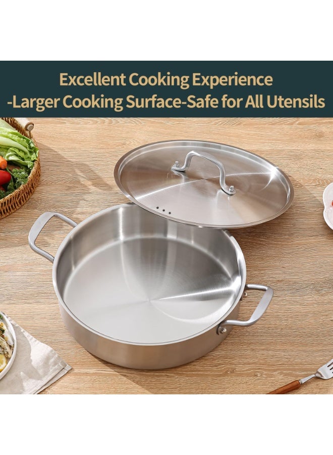 اكسيسن أواني طهي قصيرة من الفولاذ المقاوم للصدأ مع غطاء، مقلاة من الفولاذ المقاوم للصدأ ثلاثية الطبقات، مقلاة عميقة 12 بوصة مع غطاء، مقلاة سوتيه، قدر روندو مع غطاء متوافق مع جميع أسطح الطهي حتى 600 درجة فهرنهايت - Image 4