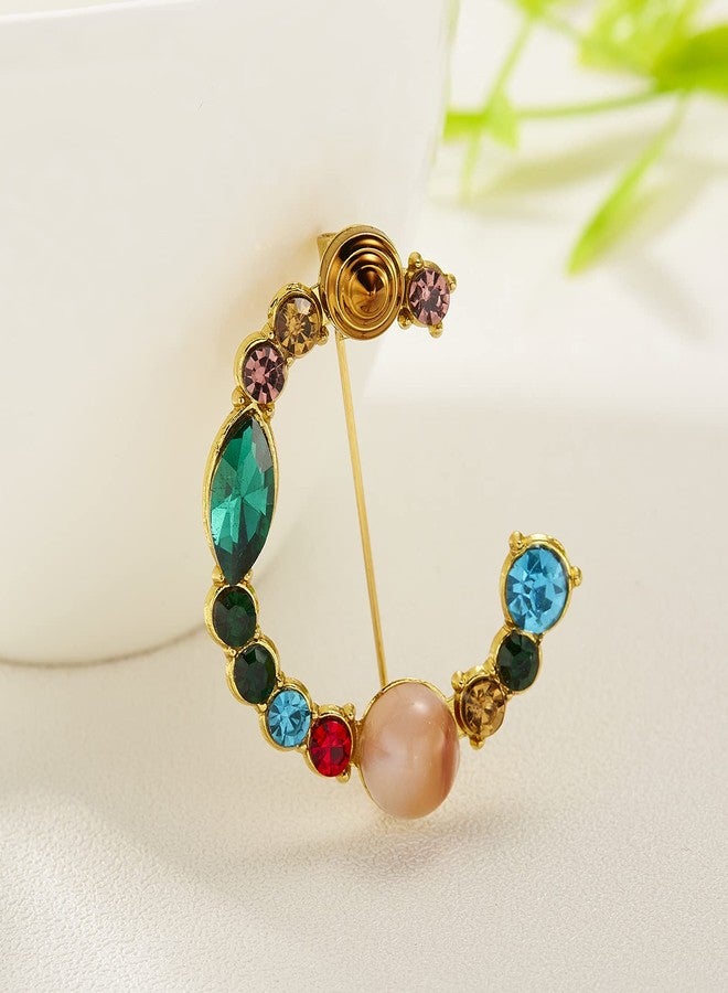 RINHOO Crystal Pearl Initial Brooch Gold Plated Enamel Colorful Letter Alphabet Breastpin Pin Jewelry for GIFTS (Gold C) - Image 2