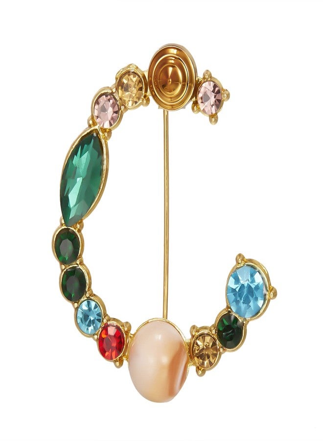 RINHOO Crystal Pearl Initial Brooch Gold Plated Enamel Colorful Letter Alphabet Breastpin Pin Jewelry for GIFTS (Gold C) - Image 1
