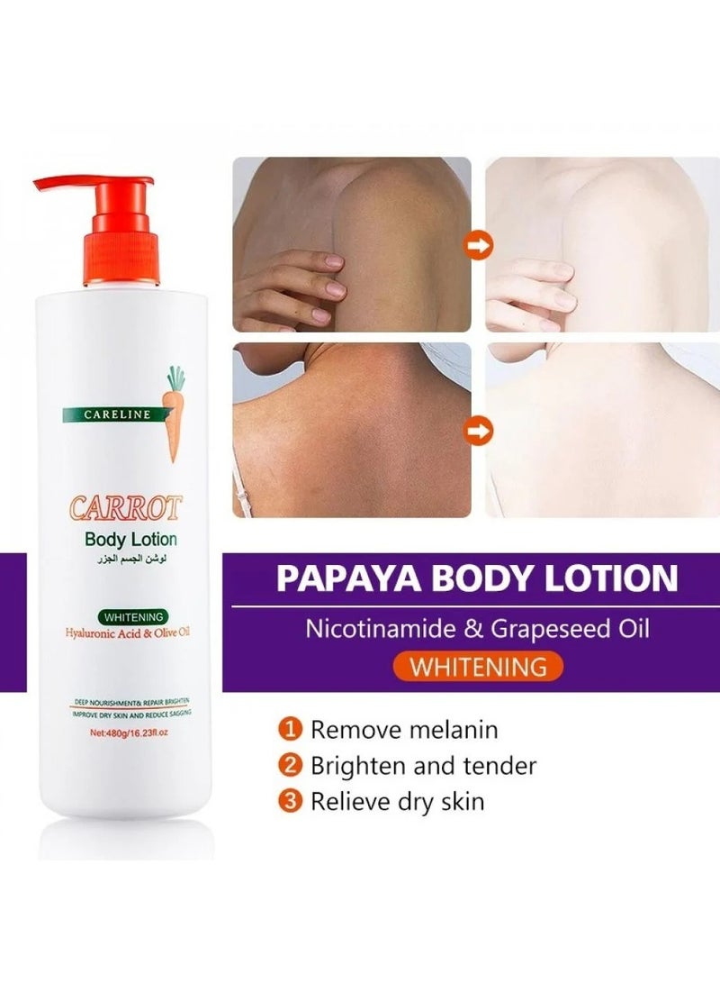 Careline Carrot body lotion for whitening with hyaluronic acid and olive oil 480 G - Image 3