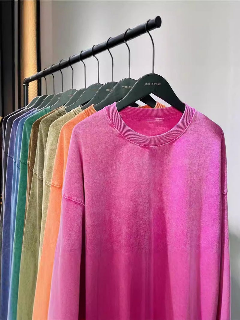 Of 230 Grams Of Pure Cotton Washed Old Collar T-Shirt Men And Women Diy To Map Production - Image 2