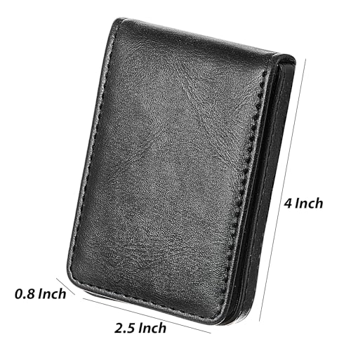 Outus 2 Pieces Business Card Holder PU Leather Business Card Case Pocket Wallet with Magnetic Shut for Valentines Gift Men WomenBlack and Light CoffeeClassic - Image 3