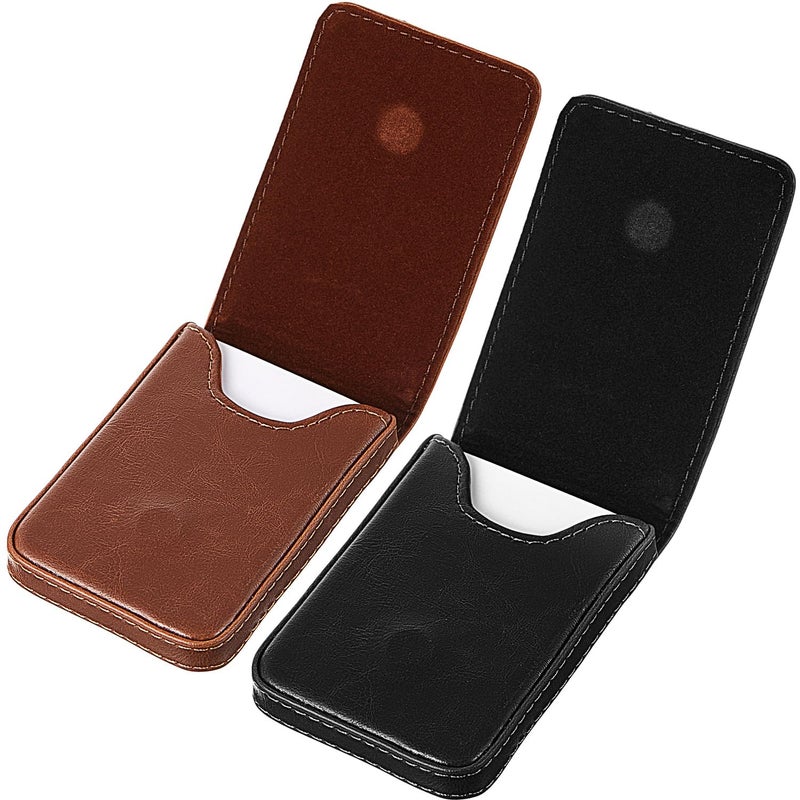 Outus 2 Pieces Business Card Holder PU Leather Business Card Case Pocket Wallet with Magnetic Shut for Valentines Gift Men WomenBlack and Light CoffeeClassic - Image 2