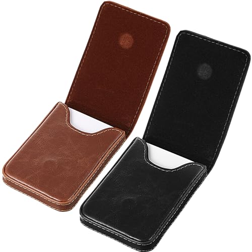 Outus 2 Pieces Business Card Holder PU Leather Business Card Case Pocket Wallet with Magnetic Shut for Valentines Gift Men WomenBlack and Light CoffeeClassic - Image 1