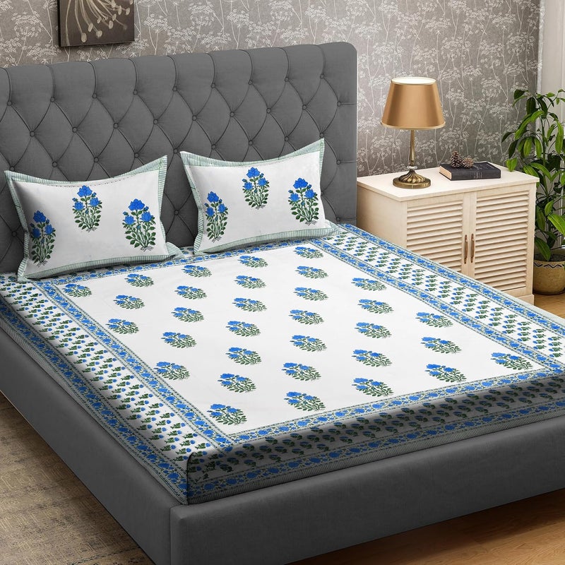 UmI. Brand Umi Jaipuri Bedsheet 400TC Cotton Hand Block Print Bedsheet with 2 Pillow Covers 90X108Inches Rajasthani Handmade Bedsheets Sanganeri Printed - Image 1
