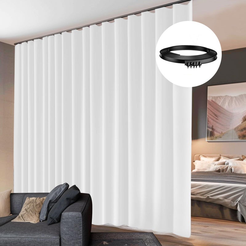 hoeflife Room Divider Curtain with Flexible Ceiling Track  Total Privacy Ceiling Track Curtains Blackout Sound Proof Floor to Curtains for Living Room Bedroom Patio Sliding Door(White  W100 x H108) - Image 1