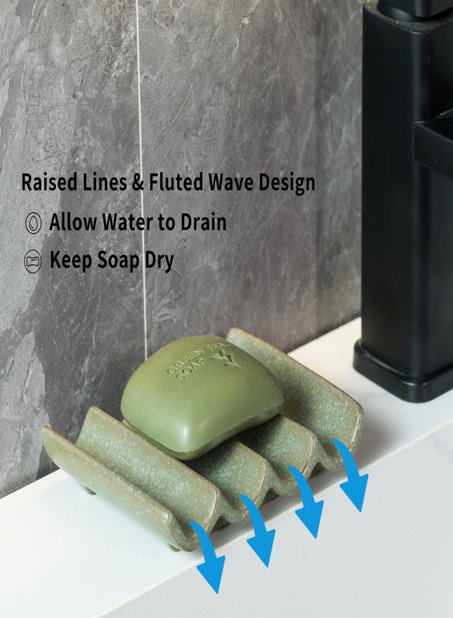 Cormomu Draining Ceramic Soap Dish - Fluted Design, Bar Soap Holder for Shower & Bathroom, Soap Saver Sponge Lift, Green - Image 3