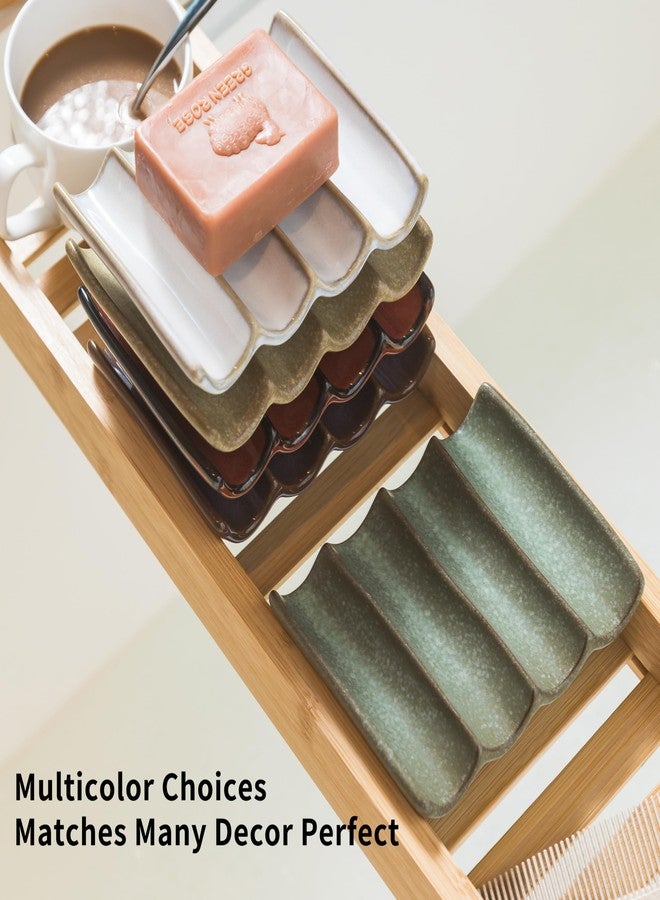 Cormomu Draining Ceramic Soap Dish - Fluted Design, Bar Soap Holder for Shower & Bathroom, Soap Saver Sponge Lift, Green - Image 4