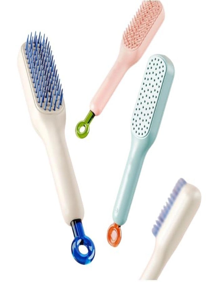 AJKN One-Pull Clean Massage Comb - Self-Cleaning Anti-Static Scalable Hair Brush with Rotating Lift Design | Detangling Hair Styling Tool for Women & Girls (Multicolor) Pack Of 2 - Image 1
