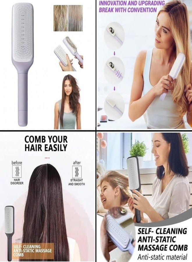 AJKN One-Pull Clean Massage Comb - Self-Cleaning Anti-Static Scalable Hair Brush with Rotating Lift Design | Detangling Hair Styling Tool for Women & Girls (Multicolor) Pack Of 2 - Image 4