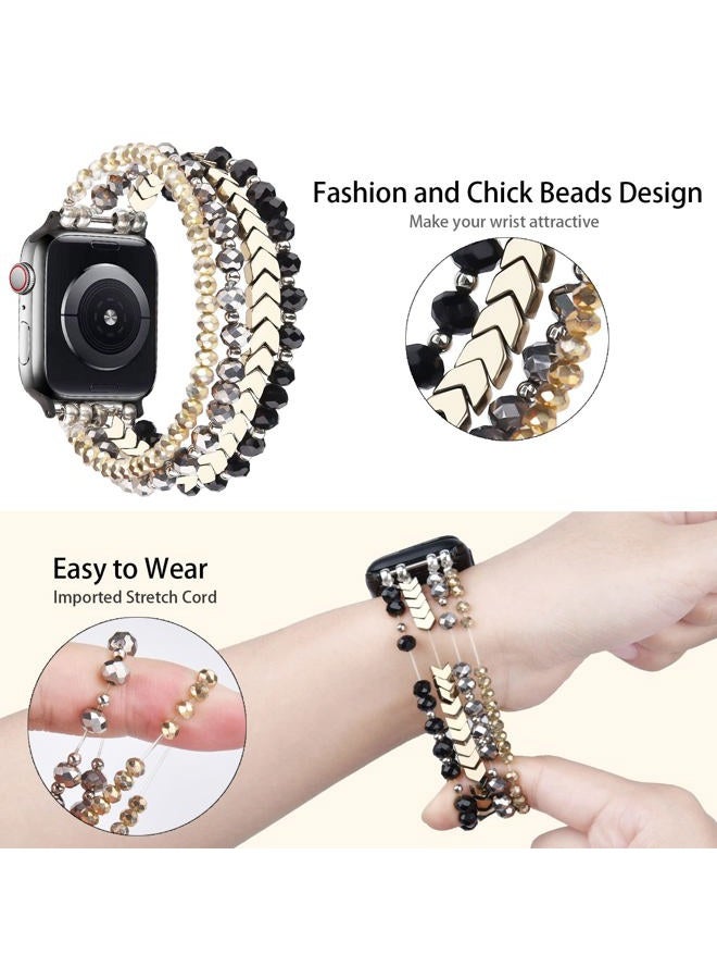 MOFREE Beaded Bracelet Compatible with Apple Watch Band 42mm/44mm/45mm/49mm/46mm Series 10/9/8/7/SE/6/5/4/3/2/1 Women Fashion Handmade Elastic Stretch Strap for iWatch Bands Replacement Black - Image 3
