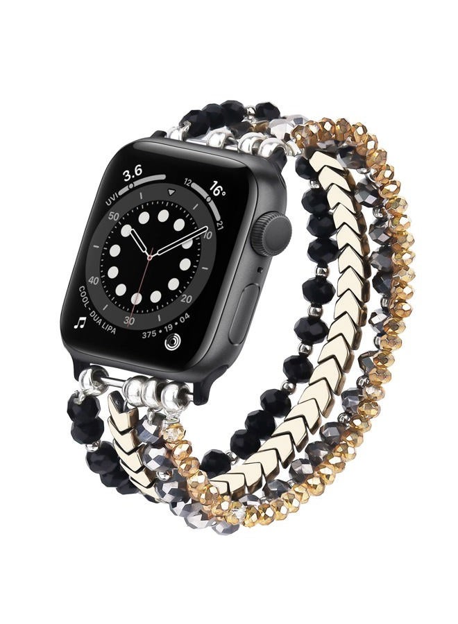 MOFREE Beaded Bracelet Compatible with Apple Watch Band 42mm/44mm/45mm/49mm/46mm Series 10/9/8/7/SE/6/5/4/3/2/1 Women Fashion Handmade Elastic Stretch Strap for iWatch Bands Replacement Black - Image 1