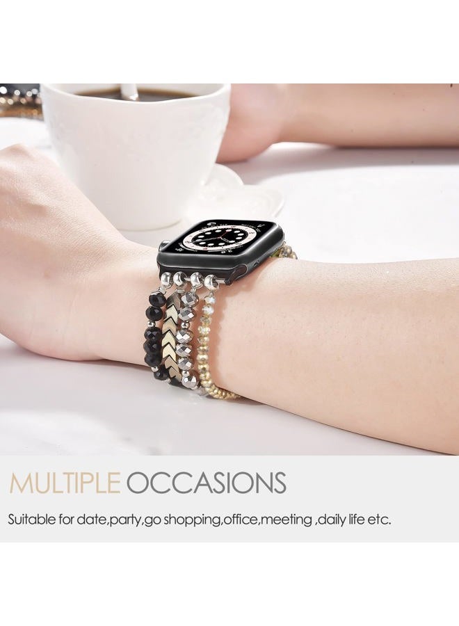 MOFREE Beaded Bracelet Compatible with Apple Watch Band 42mm/44mm/45mm/49mm/46mm Series 10/9/8/7/SE/6/5/4/3/2/1 Women Fashion Handmade Elastic Stretch Strap for iWatch Bands Replacement Black - Image 4