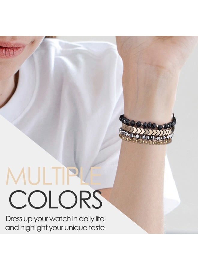 MOFREE Beaded Bracelet Compatible with Apple Watch Band 42mm/44mm/45mm/49mm/46mm Series 10/9/8/7/SE/6/5/4/3/2/1 Women Fashion Handmade Elastic Stretch Strap for iWatch Bands Replacement Black - Image 5