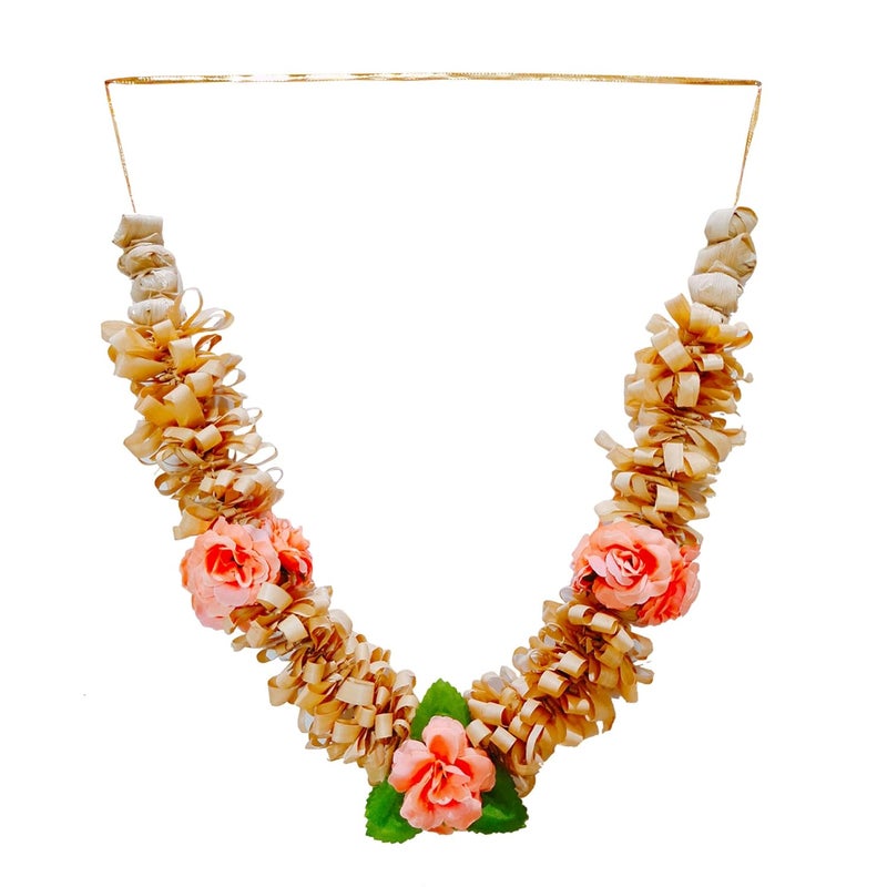 Ayodhya Bhakti Rose Designed Sandalwood Mala Pink Sandalwood Mala for Photo Frame Chandan Scented Wooden Chaal HaarMala 15 inches Chanadn HaarMala Garland for Mala for Photo - Image 1