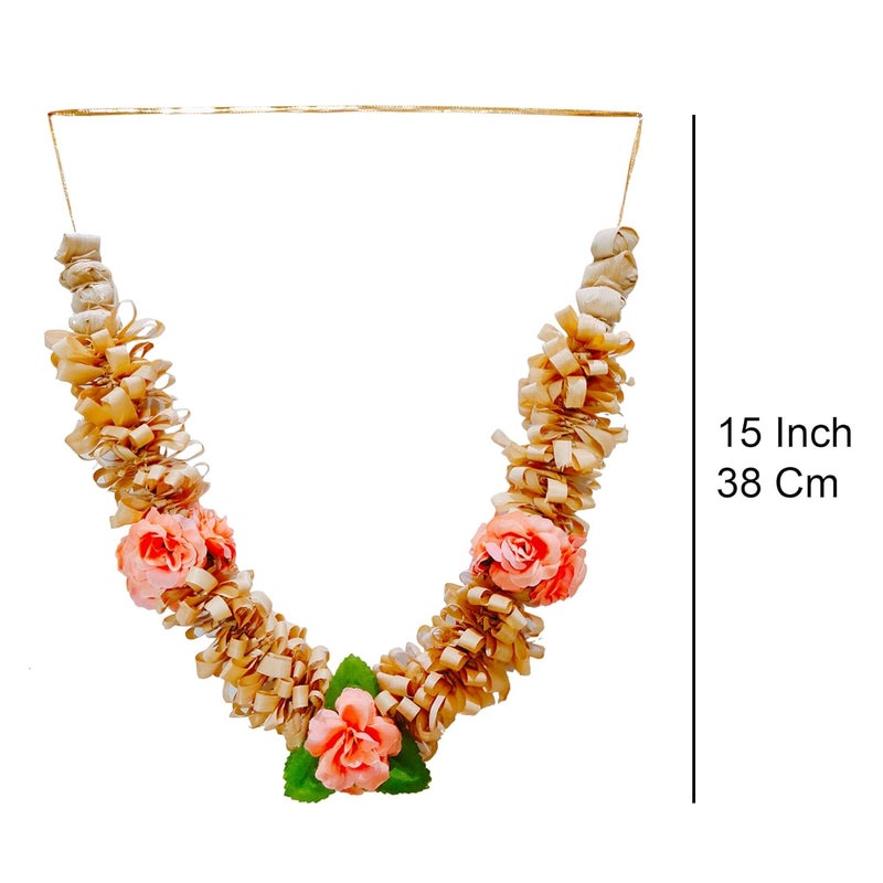Ayodhya Bhakti Rose Designed Sandalwood Mala Pink Sandalwood Mala for Photo Frame Chandan Scented Wooden Chaal HaarMala 15 inches Chanadn HaarMala Garland for Mala for Photo - Image 2