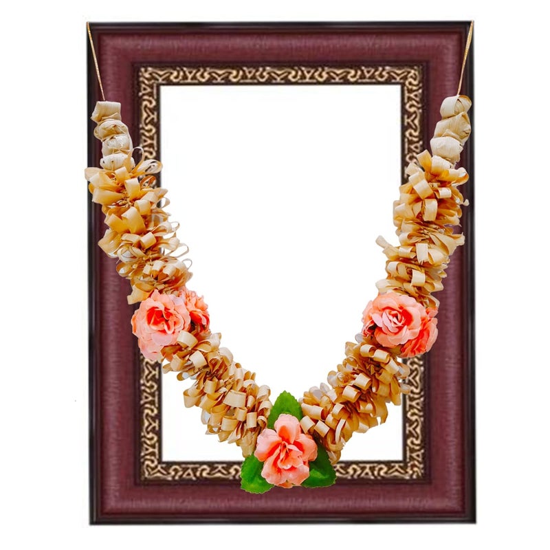 Ayodhya Bhakti Rose Designed Sandalwood Mala Pink Sandalwood Mala for Photo Frame Chandan Scented Wooden Chaal HaarMala 15 inches Chanadn HaarMala Garland for Mala for Photo - Image 3