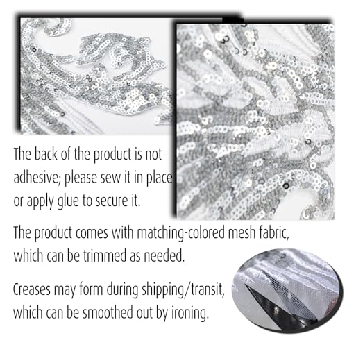 Silvora Pair Embroidery Phoenix Costume Sequin Appliques Patches, Peacock Feather Tail Applique Embellishments for Dance Dresses,Clothes,T-Shirt，Neckline Bodice Pants (Silver) - Image 5