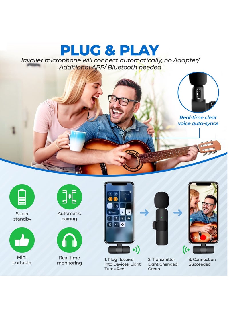 BORTONY Wireless Microphone for USB-C Android Phones Compatible with iPhone 15 Series Wireless Lavalier Microphone for Android USB C Microphone for Video Recording Vlogging TikTok  - Image 2