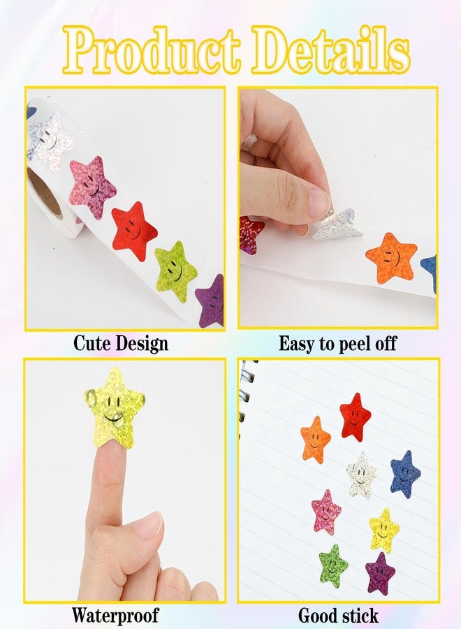 Linsuminn 1000 PCS Star Stickers, Star Smiley Face Stickers, 1 Inch 8 Colors Self Adhesive Glitter Foil Stars Sticker Incentive Reward Sticker for Kids, Behavior Chart, School Student Teacher Office Supplies - Image 3
