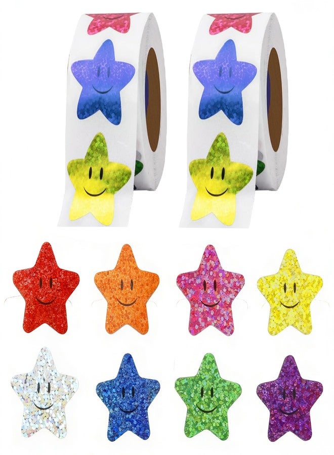 Linsuminn 1000 PCS Star Stickers, Star Smiley Face Stickers, 1 Inch 8 Colors Self Adhesive Glitter Foil Stars Sticker Incentive Reward Sticker for Kids, Behavior Chart, School Student Teacher Office Supplies - Image 1