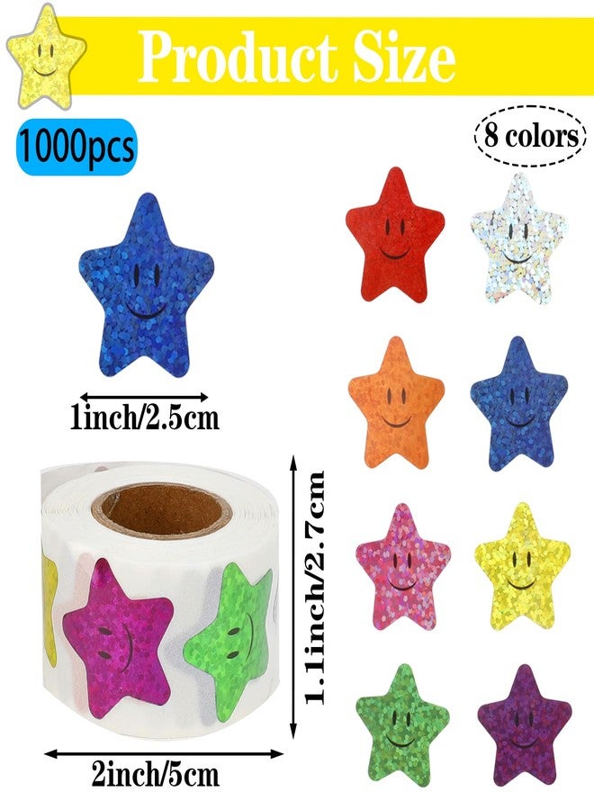 Linsuminn 1000 PCS Star Stickers, Star Smiley Face Stickers, 1 Inch 8 Colors Self Adhesive Glitter Foil Stars Sticker Incentive Reward Sticker for Kids, Behavior Chart, School Student Teacher Office Supplies - Image 2
