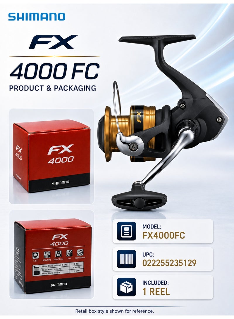 Shimano FX 4000 FC Spinning Fishing Reel (Reel Only, Boxed), 5.2:1 Gear Ratio, 8.5kg Front Drag, 2+1 Bearings, AR-C Propulsion Spool, Saltwater & Freshwater - Image 2