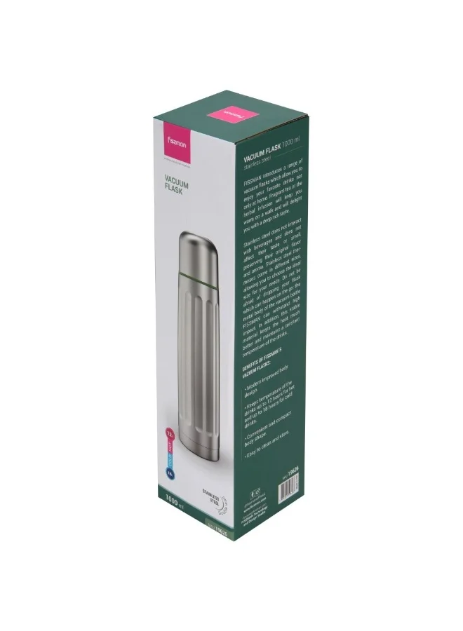 دانوب هوم Fissman Double Wall Vacuum Flask 1000Ml Stainless Steel Insulated Design Keeps Drinks Hot Or Cold For Hours Durable And Leak-Proof Ideal For Travel Or Office Use