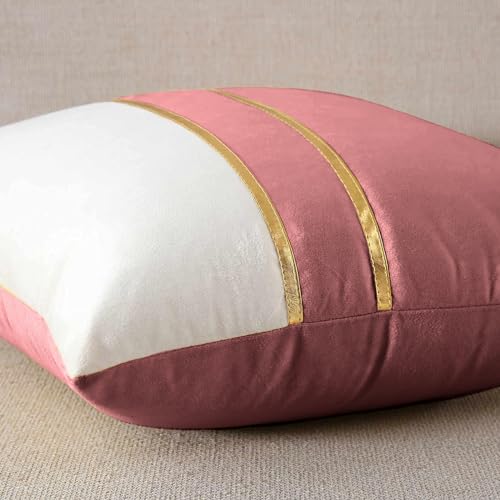 AEROHAVEN™ Set of 2 Premium Velvet with Gold Stripes Decorative Throw Pillow/Cushion Covers with Invisible Zipper - (20 x 20 Inch, Rose Gold) - Image 2