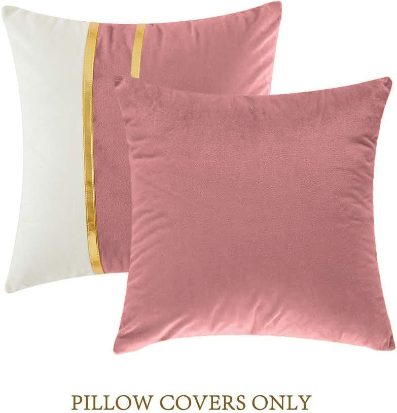 AEROHAVEN™ Set of 2 Premium Velvet with Gold Stripes Decorative Throw Pillow/Cushion Covers with Invisible Zipper - (20 x 20 Inch, Rose Gold) - Image 5