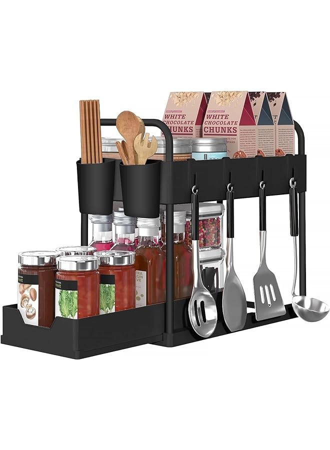 Zaboon Organizers And Storage 2Tier Sliding Under Cabinet Bathroom Storage Multi Purpose Under Sink Organizer With Hooks Hanging Cup Handles For Bathroom Kitchen - Image 1