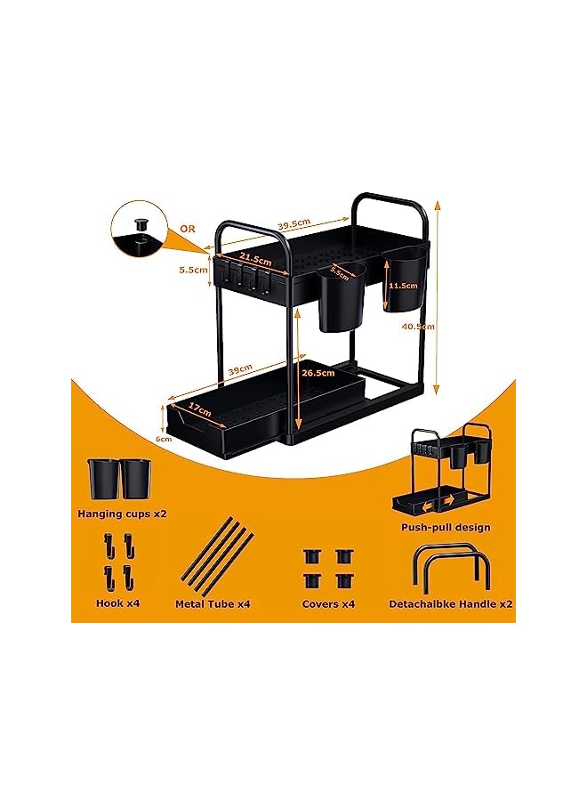 Zaboon Organizers And Storage 2Tier Sliding Under Cabinet Bathroom Storage Multi Purpose Under Sink Organizer With Hooks Hanging Cup Handles For Bathroom Kitchen - Image 3