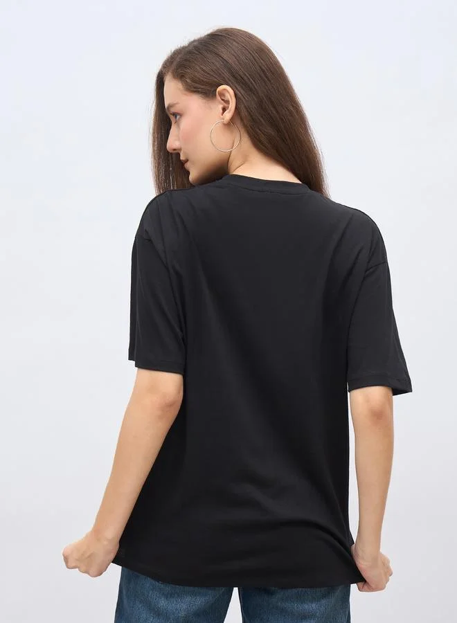 Styli Styli Black Slogan Print Oversized T-Shirt