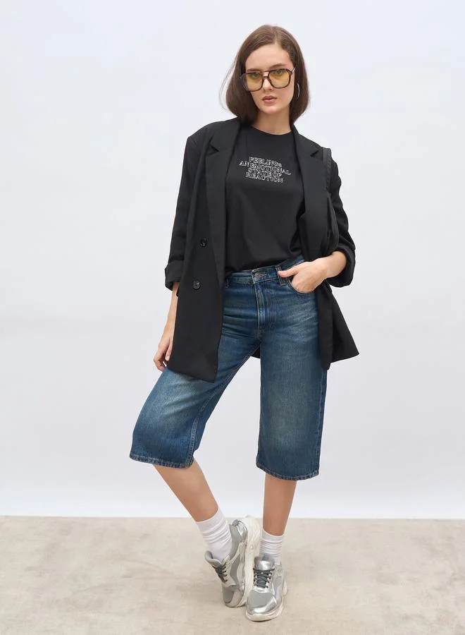 Styli Styli Black Slogan Print Oversized T-Shirt