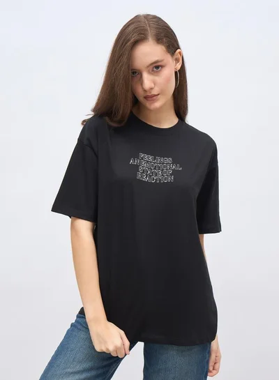 Styli Styli Black Slogan Print Oversized T-Shirt
