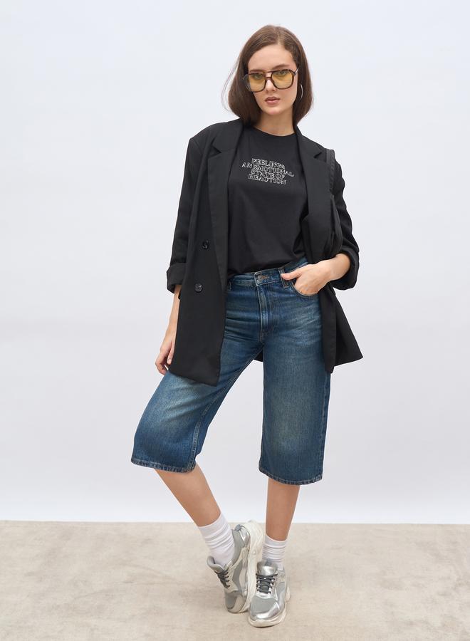Styli Black Slogan Print Oversized T-Shirt - Image 2