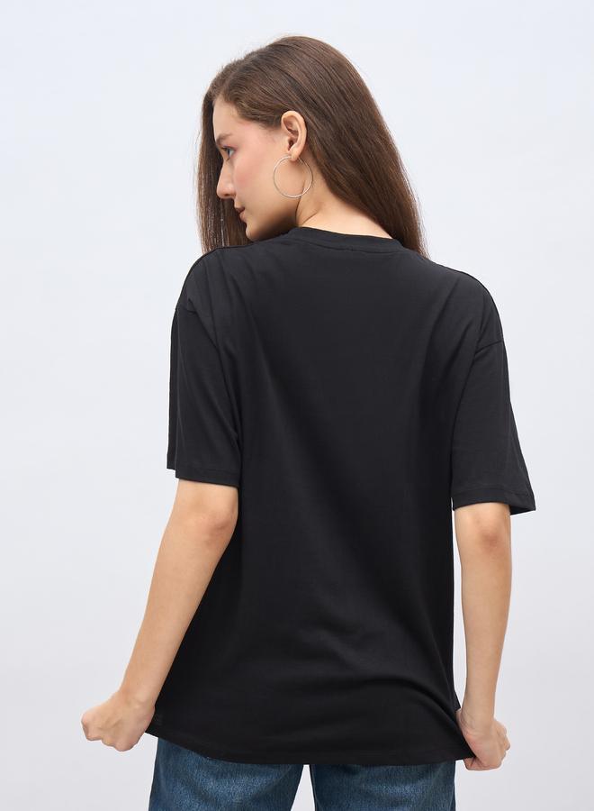 Styli Black Slogan Print Oversized T-Shirt - Image 5