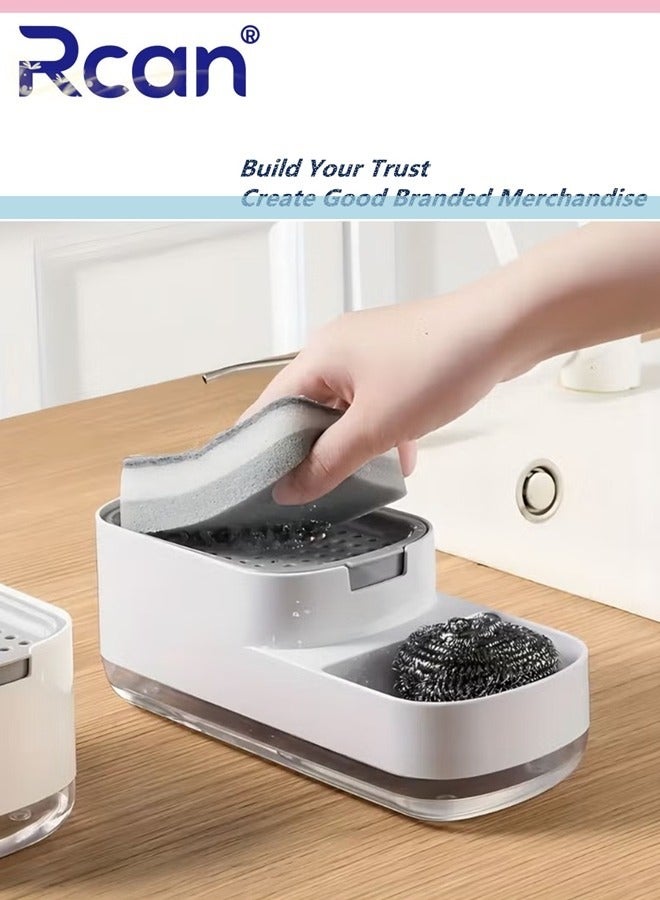 ركان موزع صابون غسيل الأطباق مع حامل إسفنجة موزع صابون غسيل الأطباق مع حامل إسفنجة موزع مضخة صابون غسيل الأطباق 2 في 1 للمطبخ وإكسسوارات الحمام - Image 1