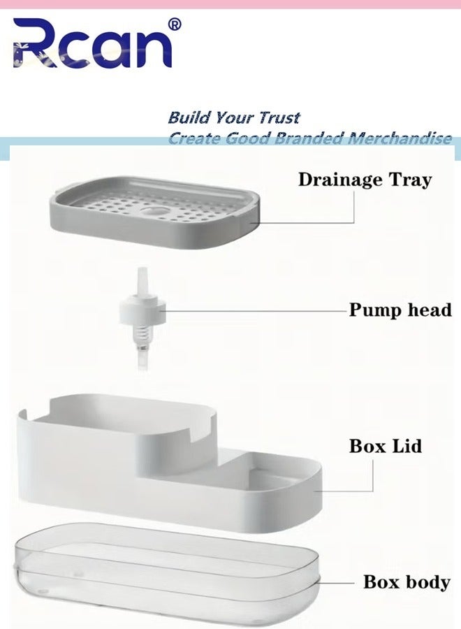 ركان موزع صابون غسيل الأطباق مع حامل إسفنجة موزع صابون غسيل الأطباق مع حامل إسفنجة موزع مضخة صابون غسيل الأطباق 2 في 1 للمطبخ وإكسسوارات الحمام - Image 2