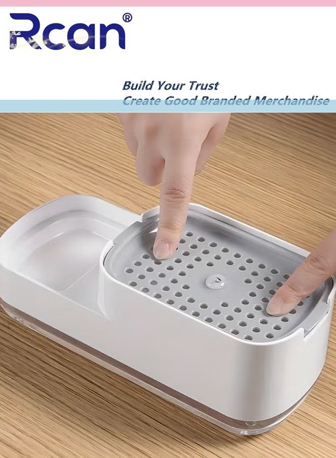 ركان موزع صابون غسيل الأطباق مع حامل إسفنجة موزع صابون غسيل الأطباق مع حامل إسفنجة موزع مضخة صابون غسيل الأطباق 2 في 1 للمطبخ وإكسسوارات الحمام - Image 4