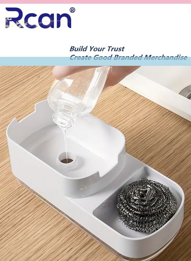 ركان موزع صابون غسيل الأطباق مع حامل إسفنجة موزع صابون غسيل الأطباق مع حامل إسفنجة موزع مضخة صابون غسيل الأطباق 2 في 1 للمطبخ وإكسسوارات الحمام - Image 5