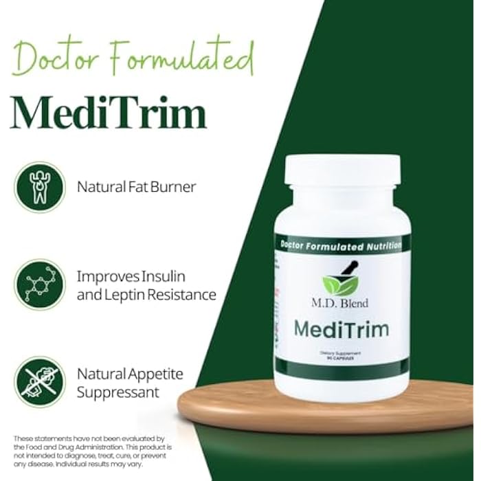 M.D. Blend M.D. MediTrim - Expert Formulated Supplement Energy, Satiety, & Physique Goals - Smooth System Balance - Green Coffee Bean, Green Tea, Apple Cider Vinegar, Hibiscus - 90 Capsules - Image 2