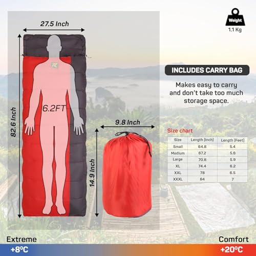 Rocksport Camplite +8°C to +20°C Rectangular Shape Sleeping Bag for Camping, Hiking, Indoor & Outdoor,Warm Sleep Bag (Red/Grey STR) - Image 3
