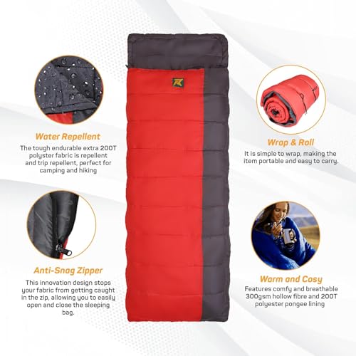 Rocksport Camplite +8°C to +20°C Rectangular Shape Sleeping Bag for Camping, Hiking, Indoor & Outdoor,Warm Sleep Bag (Red/Grey STR) - Image 5